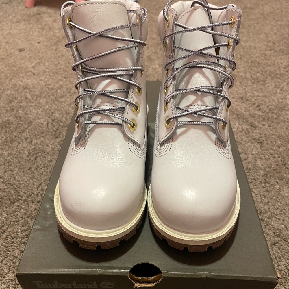 Boys customized timberland boots light grey